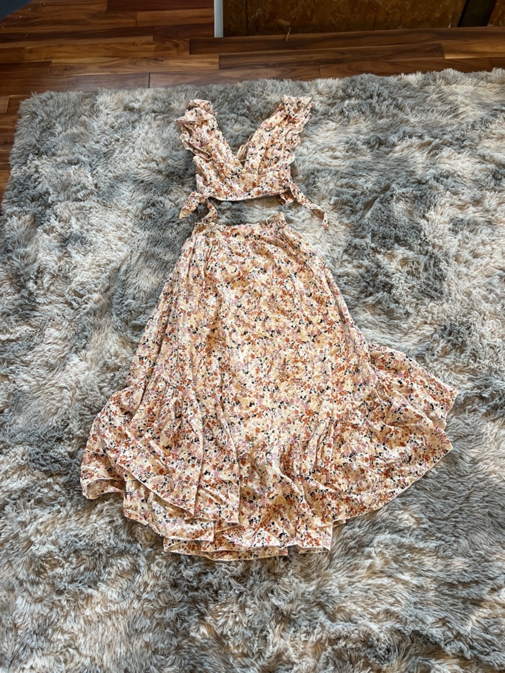 Free People Floral Maxi Set in Peach, Pink & Cream